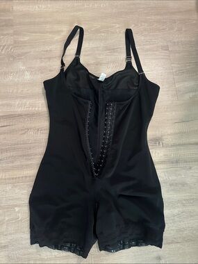 Black Full-Body Shapewear Romper with Front Hook Closure